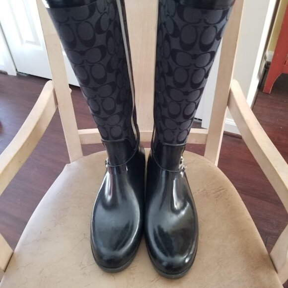COACH Tall Rubber Rain Boots - Women's Size 11B - Picture 2 of 11